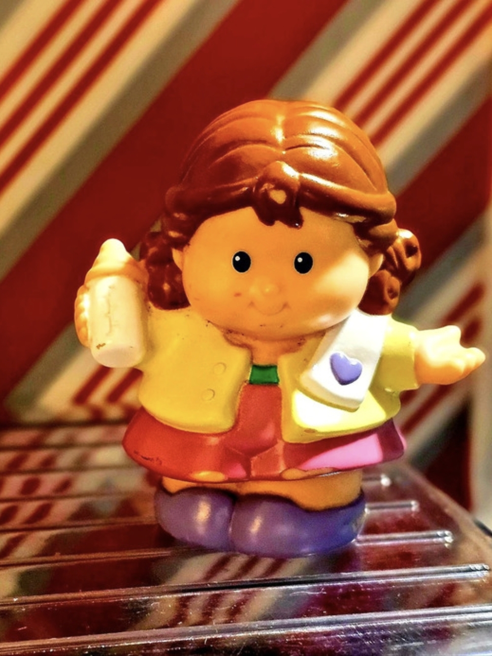 2001 Fisher Price Little People Mom Holding Baby Bottle Toy Figure